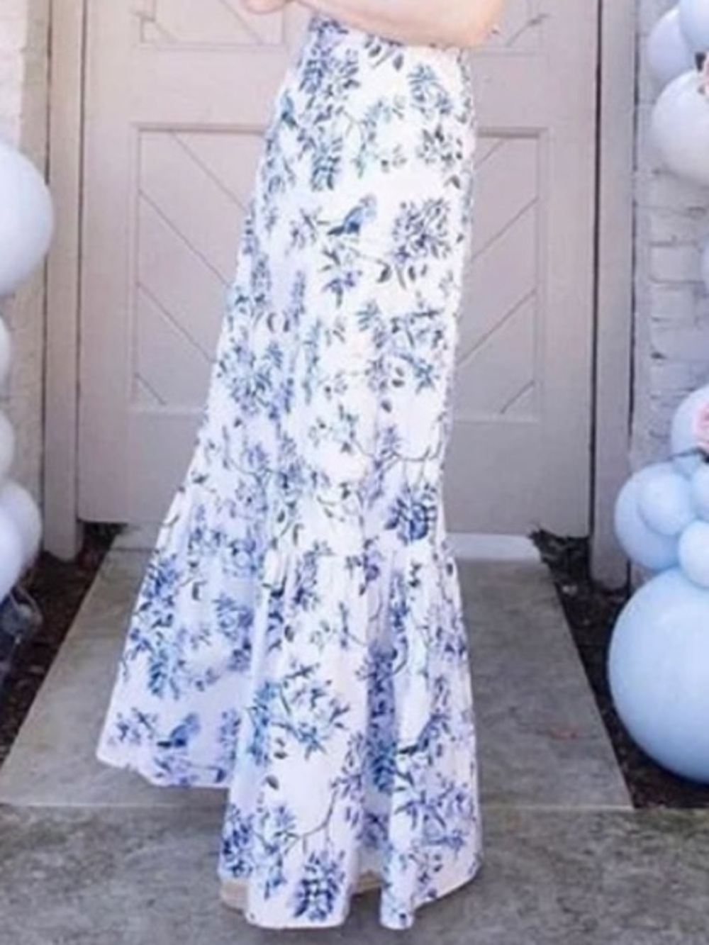 Antonio Melani x Born on Fifth White & Blue Hannah Floral Poplin Maxi Skirt - Picture 3 of 8